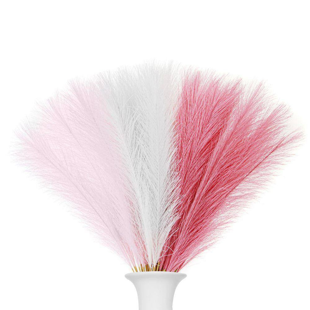 0.2 In. 30-Pieces Pink White Artificial Plant Faux Pampas Grass Silk Paper Iron