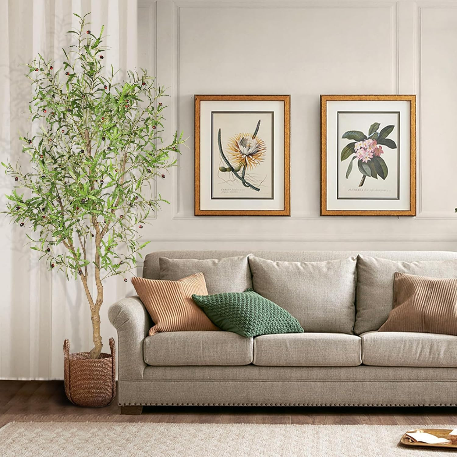 FEELEAD 7Ft Faux Olive Tree – Fake Potted Olive Silk Tree with Planter Natural O
