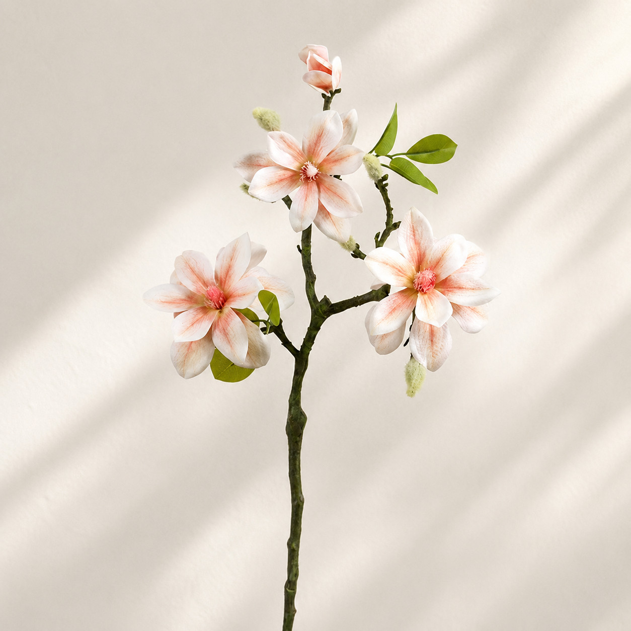 Set of 2 Artificial Magnolia Flower Stems Blush Pink Faux Floral Branches Home D