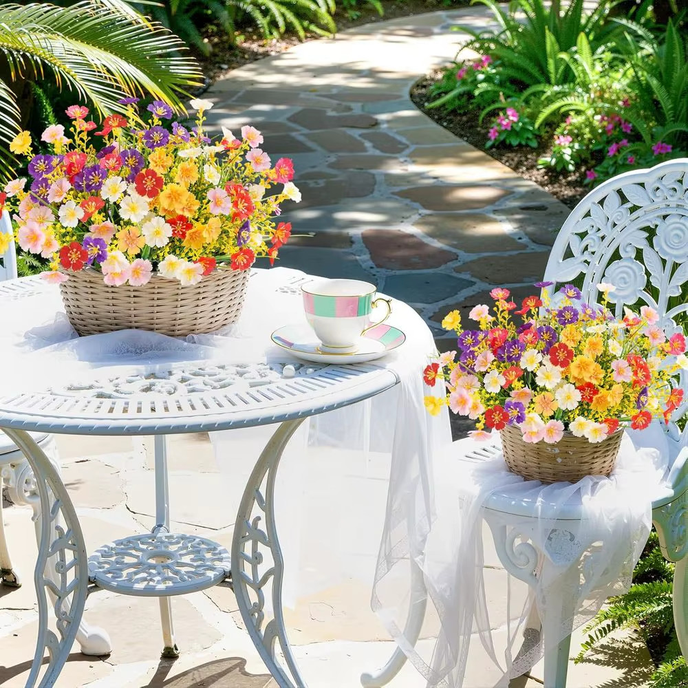 24 Bundles Artificial Plastic Flowers Outdoor UV Resistant Fake Hanging Plants