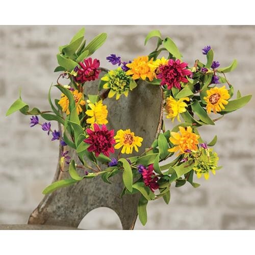 New Spring Summer Pink Purple Yellow BRIGHT WILDFLOWER CANDLE RING Wreath