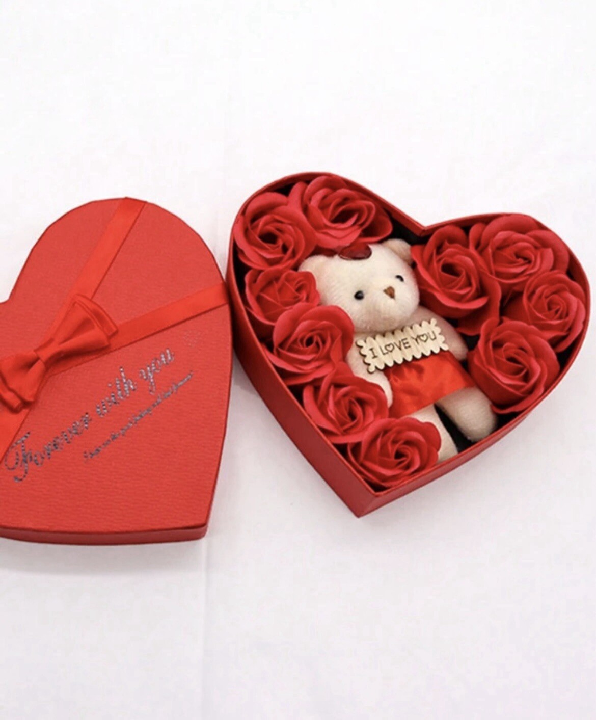 Romantic Gift Box Red Roses Plush Bear I Love You Anniversary Valentine Gift