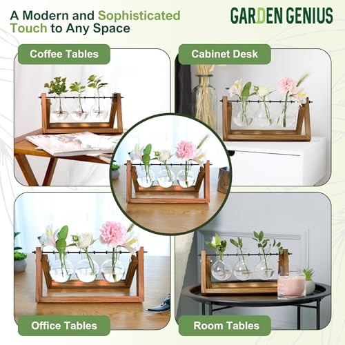Glass Propagation Station with Wooden Stand – 3 Bulb Vase Plant 3 Bulbs
