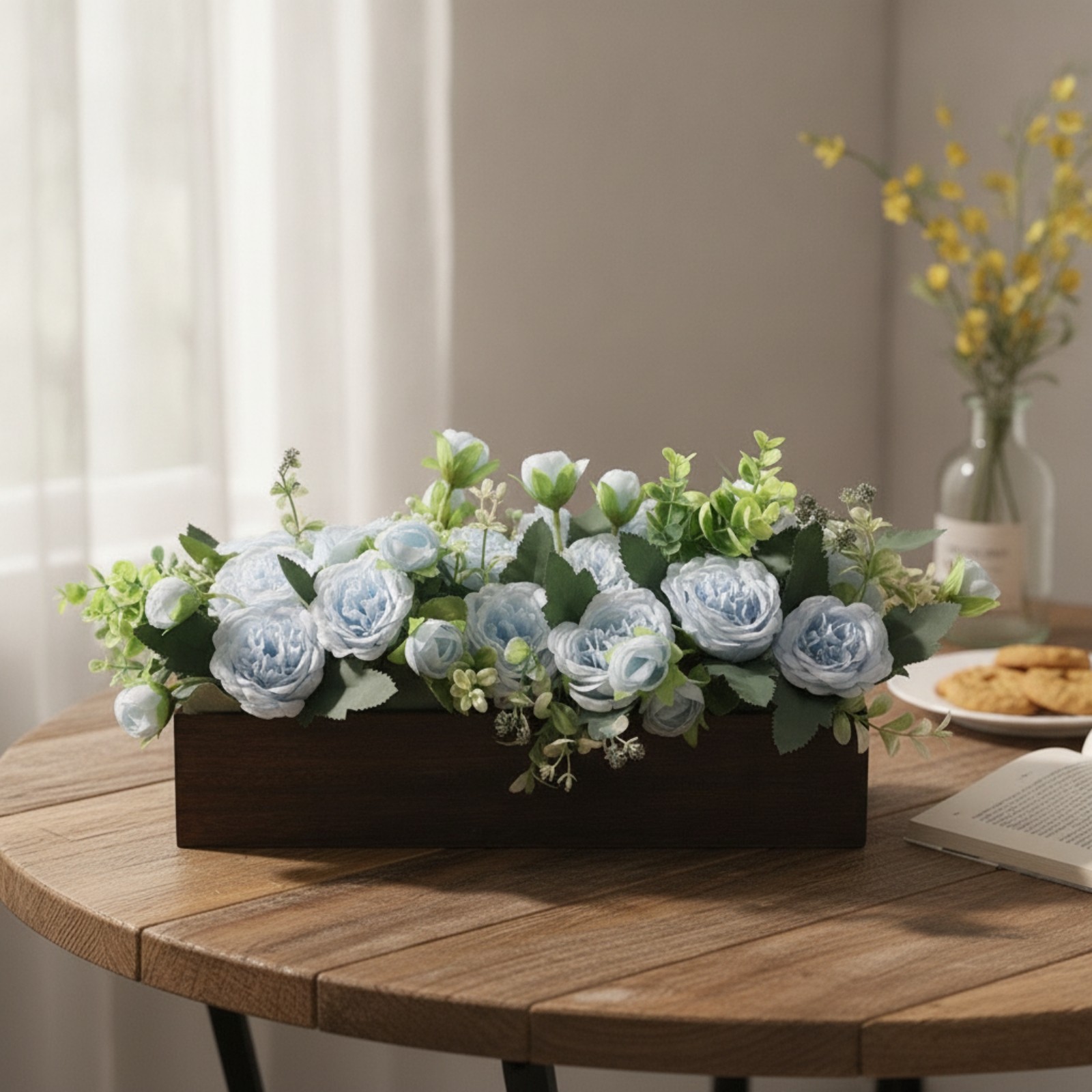 Faux Floral Centerpiece with Wooden Planter Box Full for Bridal Parties