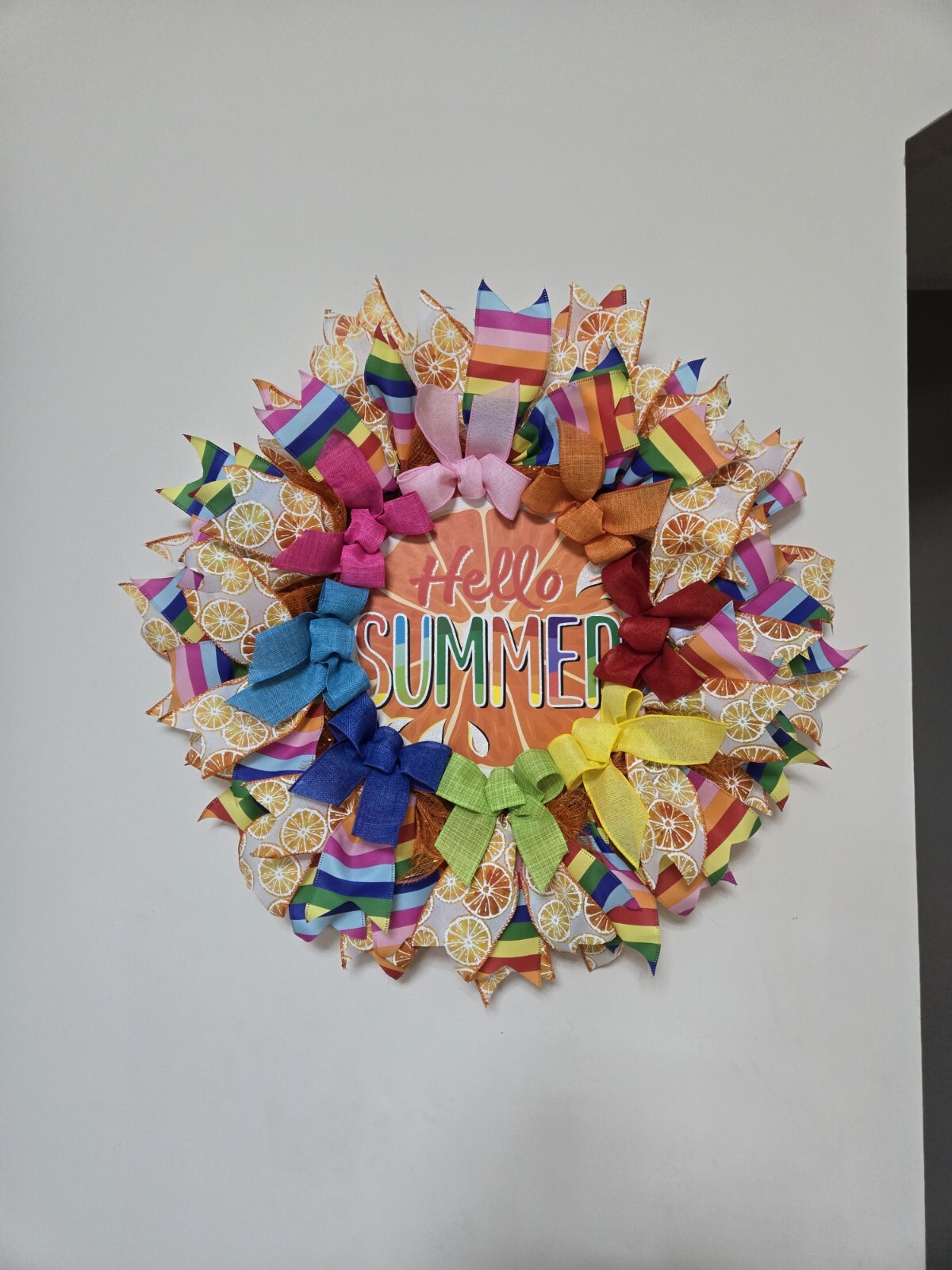 HELLO SUMMER WREATH Spring SUMMER Fall Front Door Wall Decor BIG ORANGE