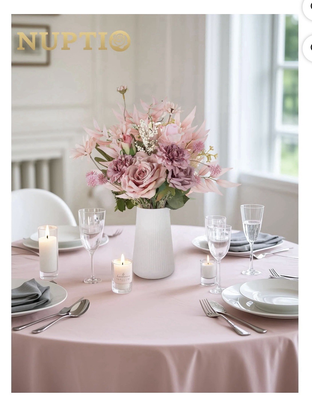Nuptio Fake Flowers in Vase Centerpieces: Artificial Faux Flower in Ceramic Vase