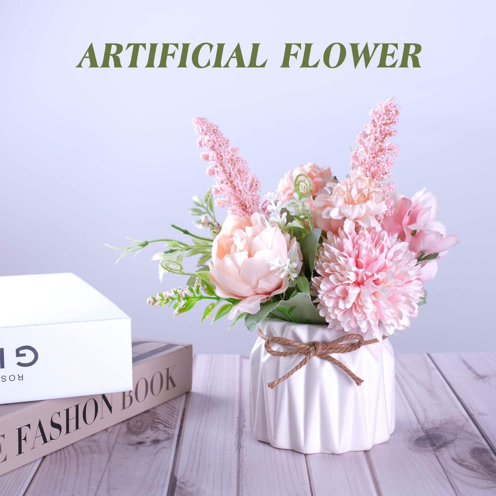 Artificial Potted Flowers Pink Small Ceramic Vase Fake Flower Plants Desktop Dec
