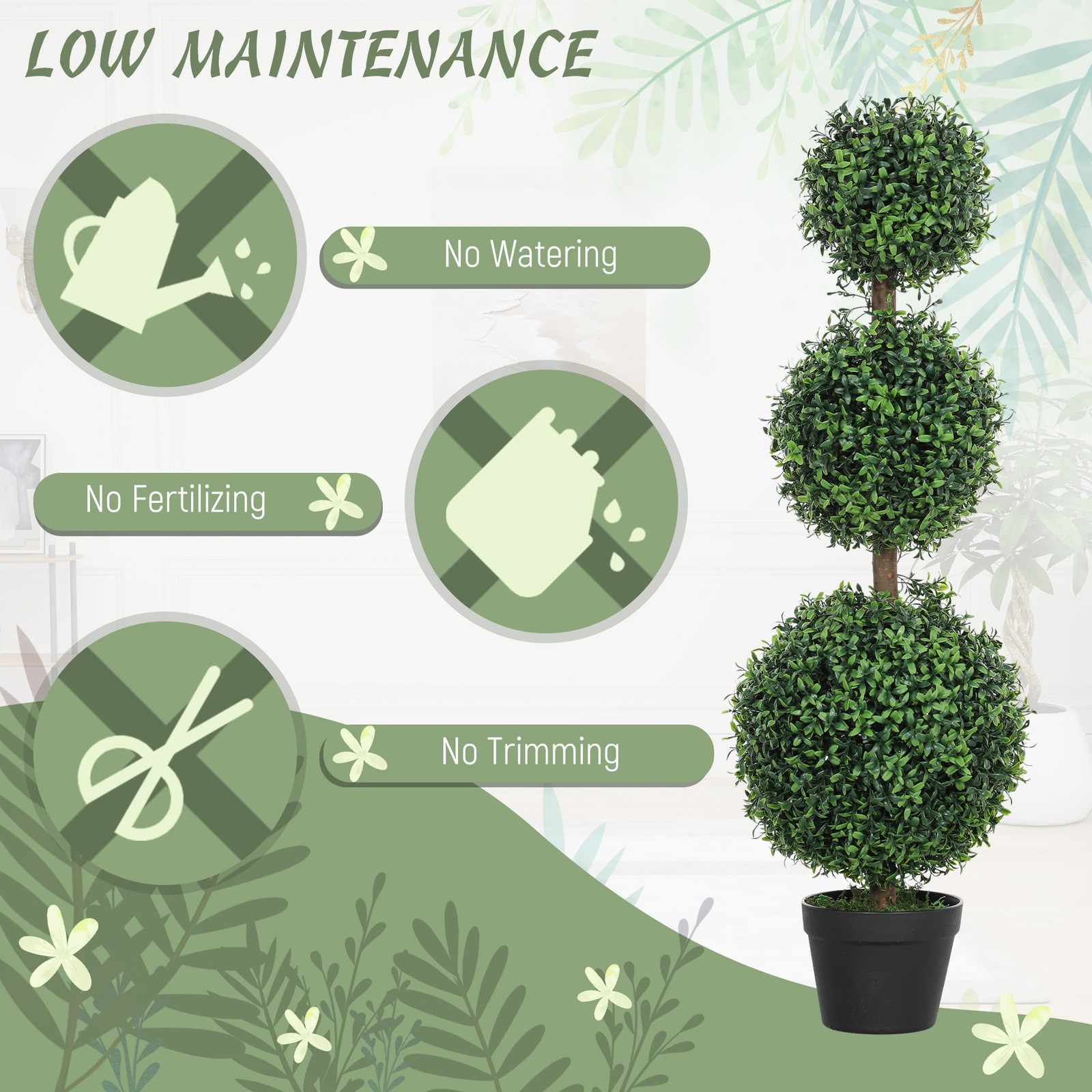 2 Pack Artificial Ball Boxwood Topiary Trees, Fake Plants Pot for Indoor Outdoor