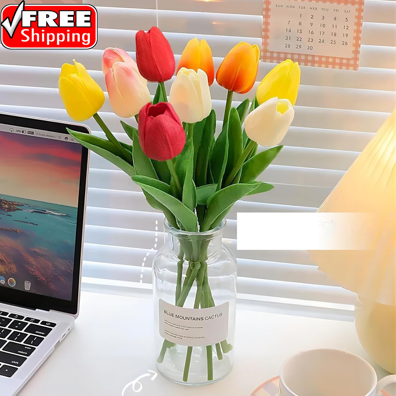 15PCS Artificial Tulips Flowers,Real Touch 14″ Silk Fake Tulips,Bulk Fake Flower