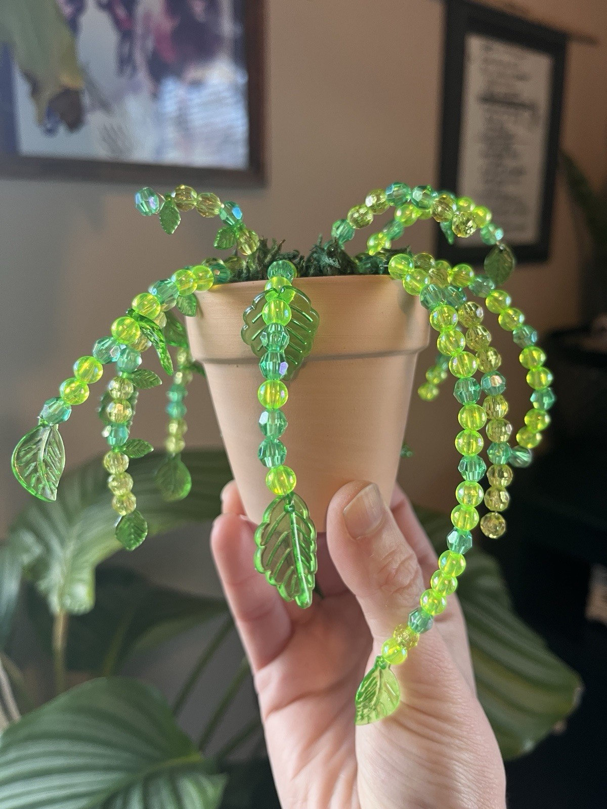 Handmade Beaded Plant in Terracotta Pot | Faux Hanging Plant Decor