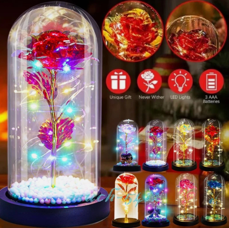 Forever Eternal Galaxy Rose In Glass Dome LED Flower Light Valentine’s Day Gift.