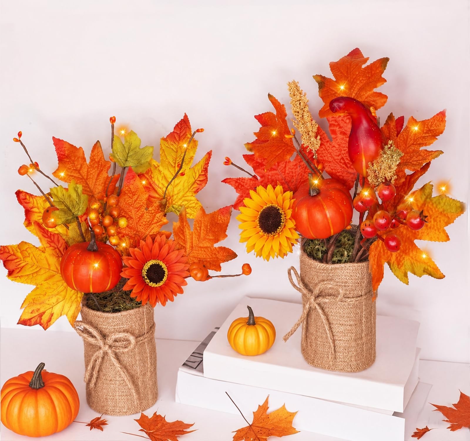 2Style & Light Timer 2 Pack 13 Inch Fall Decor Table Centerpiece Lights