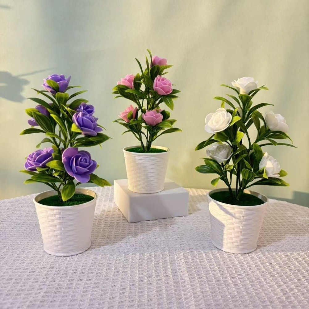 Red Pink Purple Blue White Yellow Foam Roses Potted Plant for Home Decor