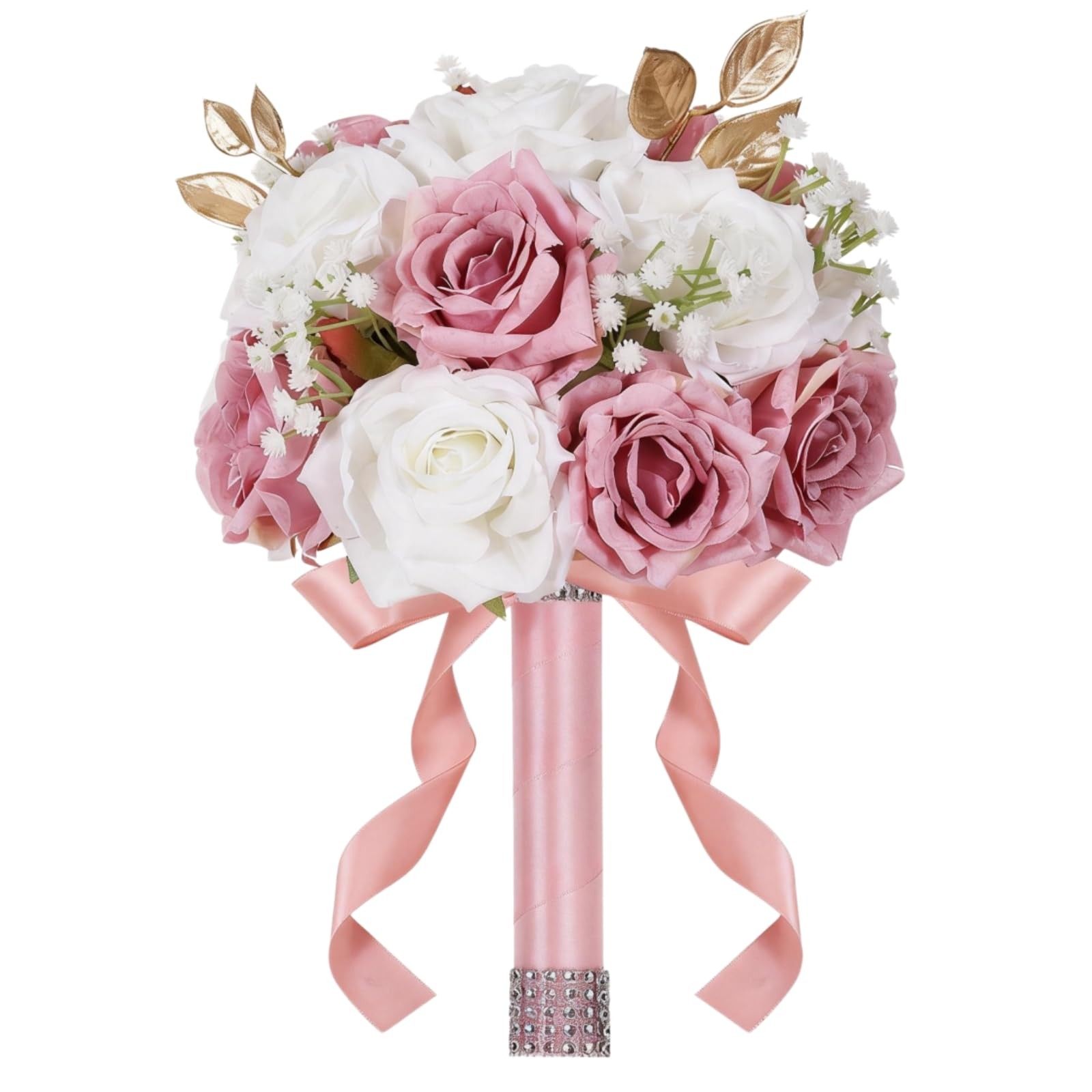 1 PCS Wedding Bouquets 9 Inch Artificial Rose Bridal Ivory White Pink Silk