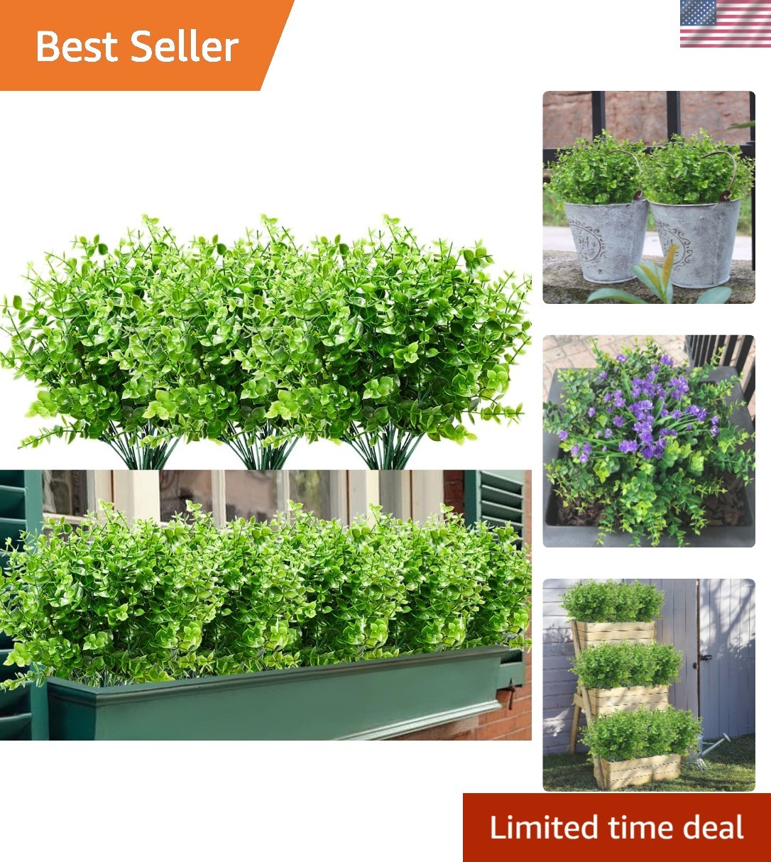 Lifelike Boxwood Shrubs – 8 Bundles of Fake Greenery for Indoor & Outdoor Use