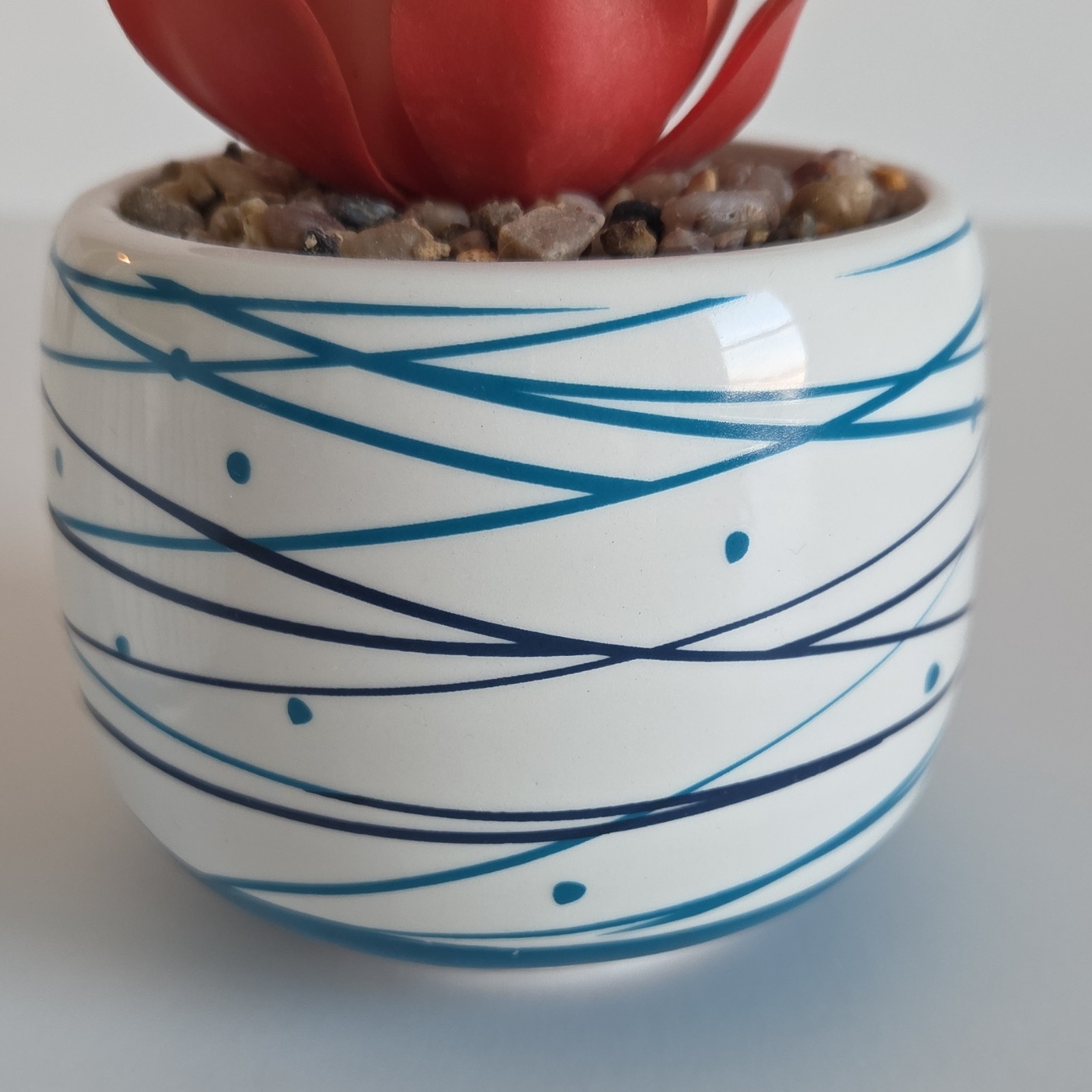 Set of 2 Artificial Succulent Southwest Decor Blue and White Ceramic Pots