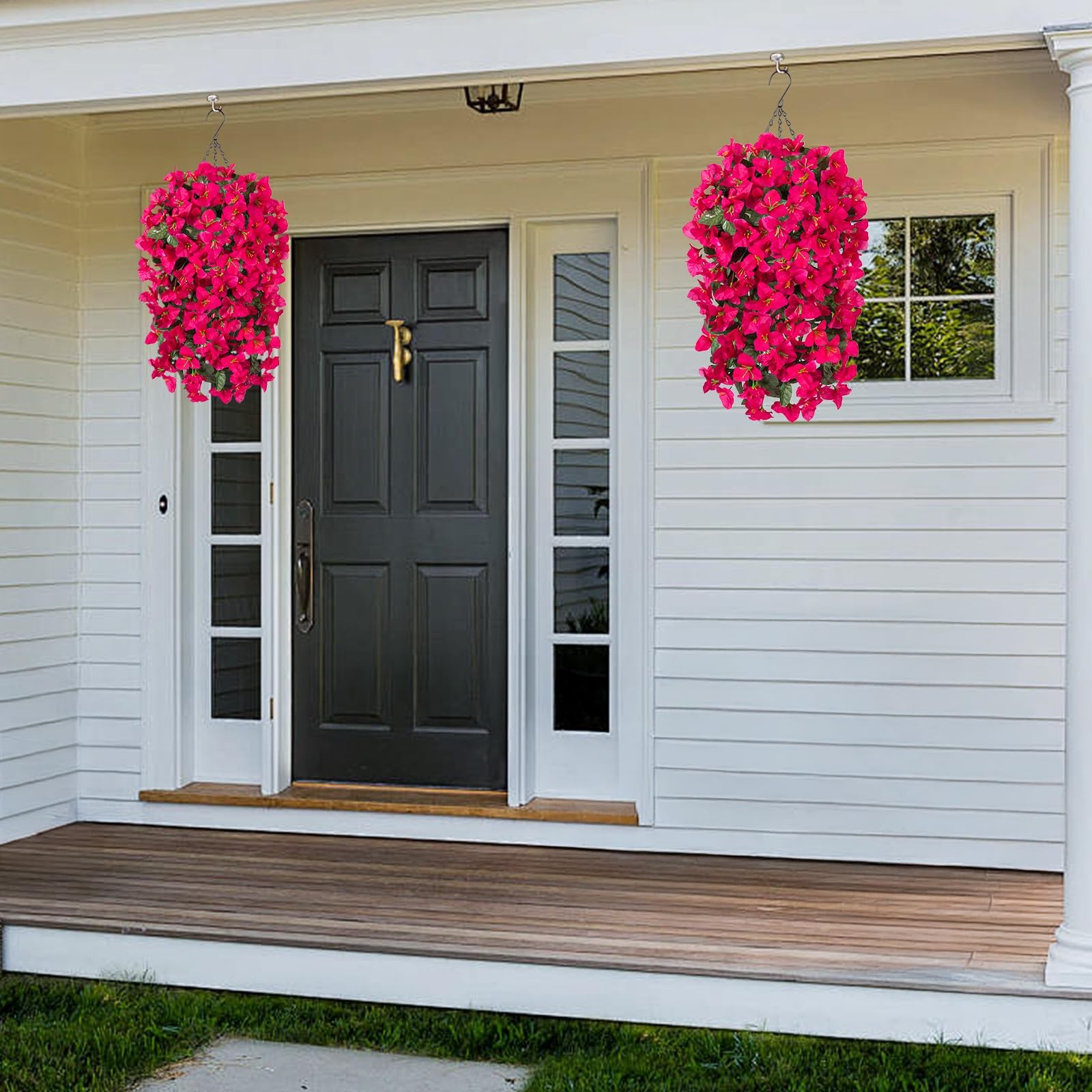 INXUGAO 2 pcs Artificial Faux Bougainvillea Flowers Plants for Outdoor Outsid…