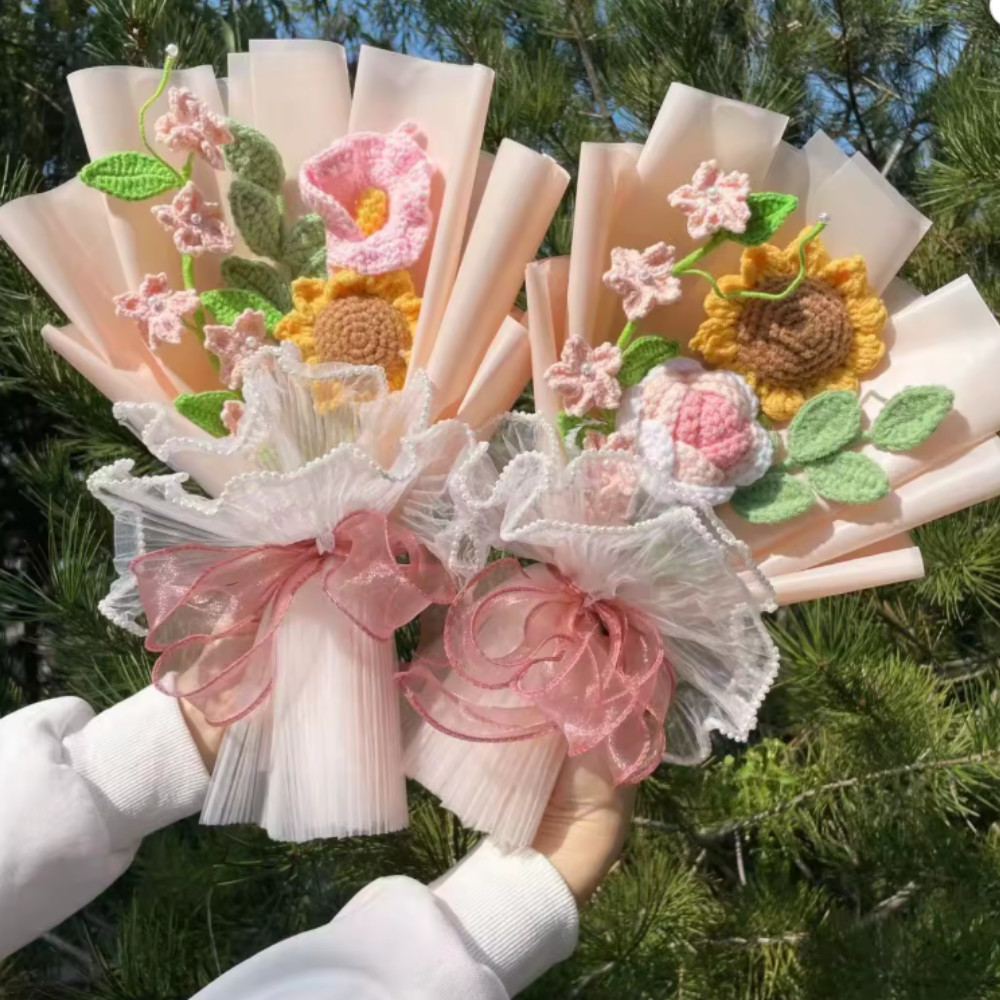 💖Crochet Flower Bouquet Rose Handmade Knitted Eternal Artificial Anniversary💖