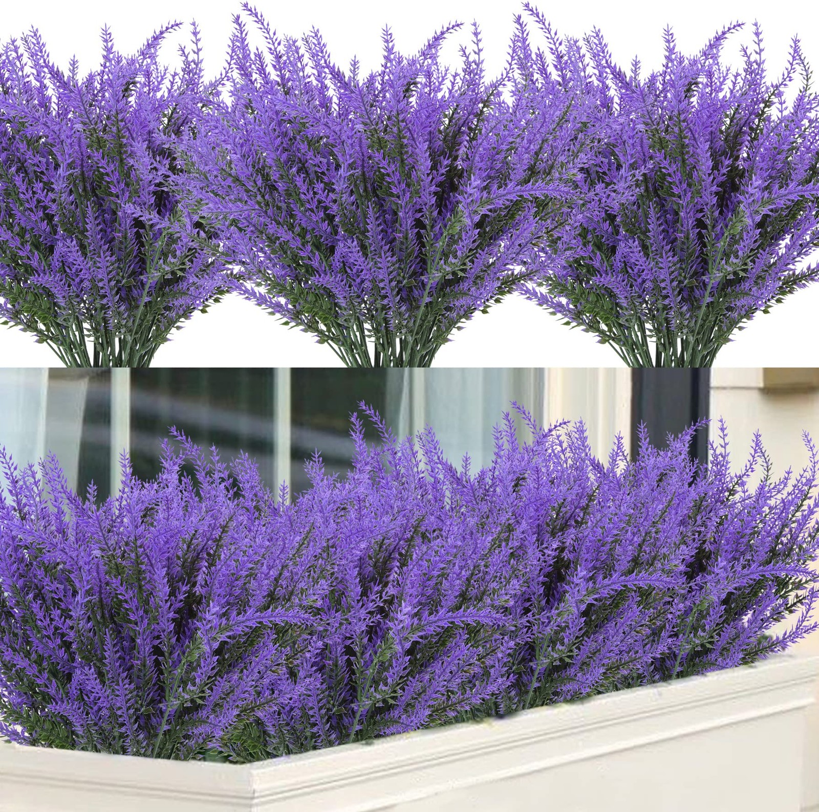 12 Bundles Artificial Lavender Fake Flowers Faux Plastic Plants for Home Wedd…