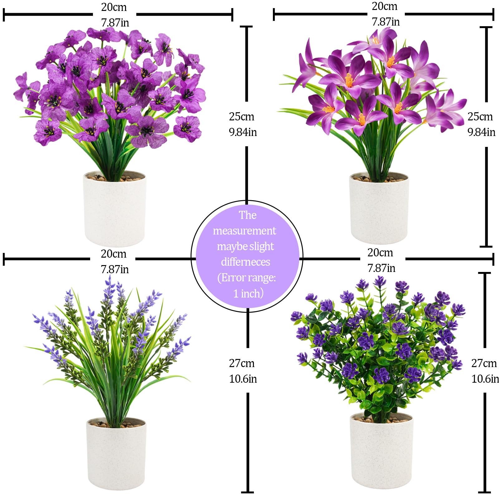 4 Pack Artificial Flowers in Pots, Mini Fake Potted Plants Small Faux Flowers…