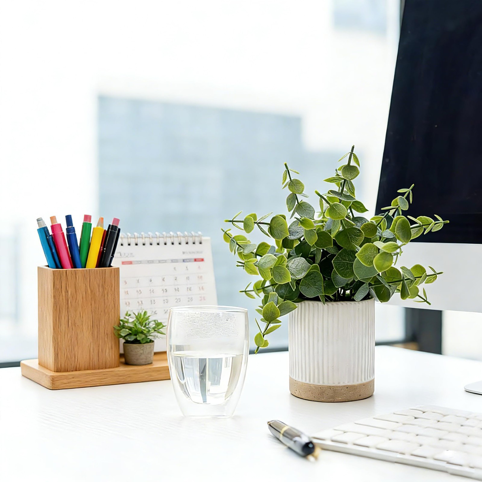 Small Fake Plants Eucalyptus Plants with Ceramic Pot