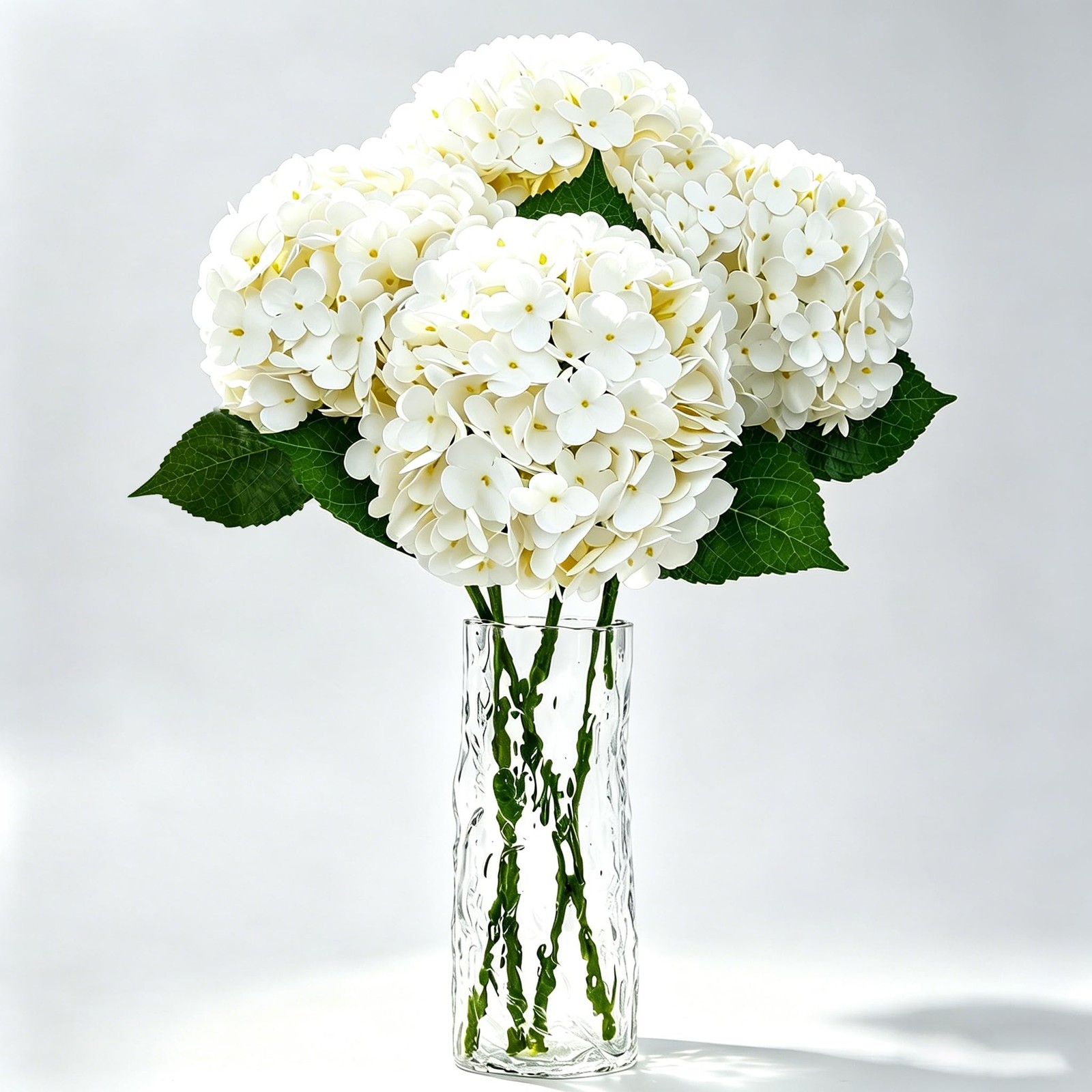 4 PCS Real Touch White Hydrangea Artificial Flowers 20.5 Inch Faux Bouquet Set