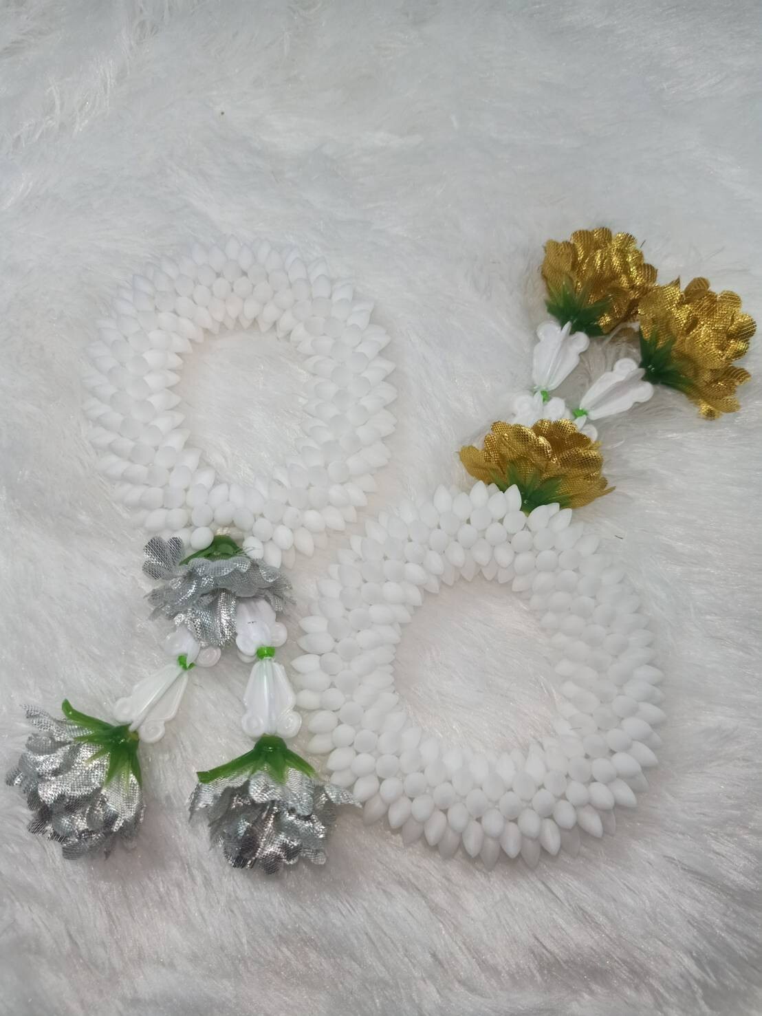 Pair Gold Silver Flower Fabric Plastic Garland Round Malai Jasmine Artificial mi