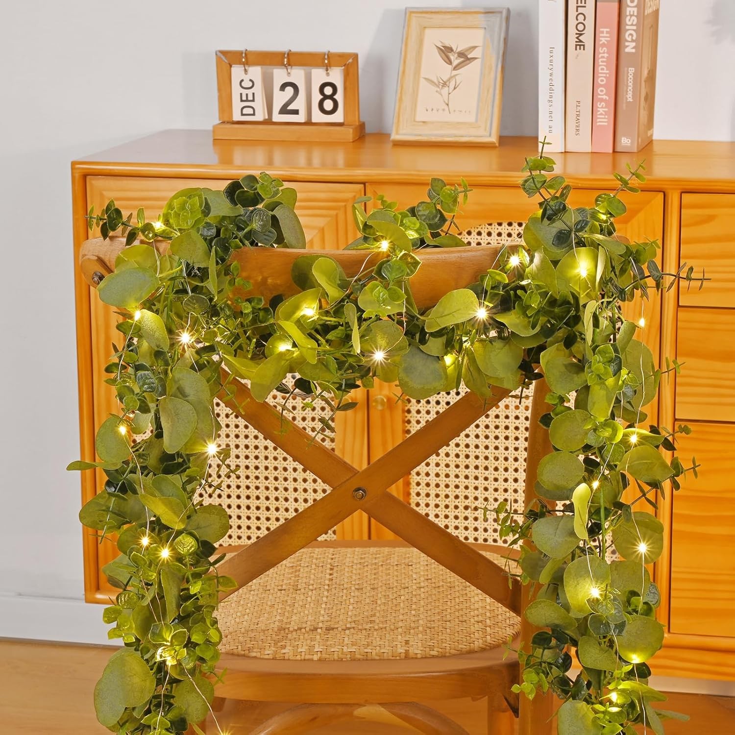 Packs 6FT Artificial Eucalyptus Garland with LED Light String, Faux Greenery