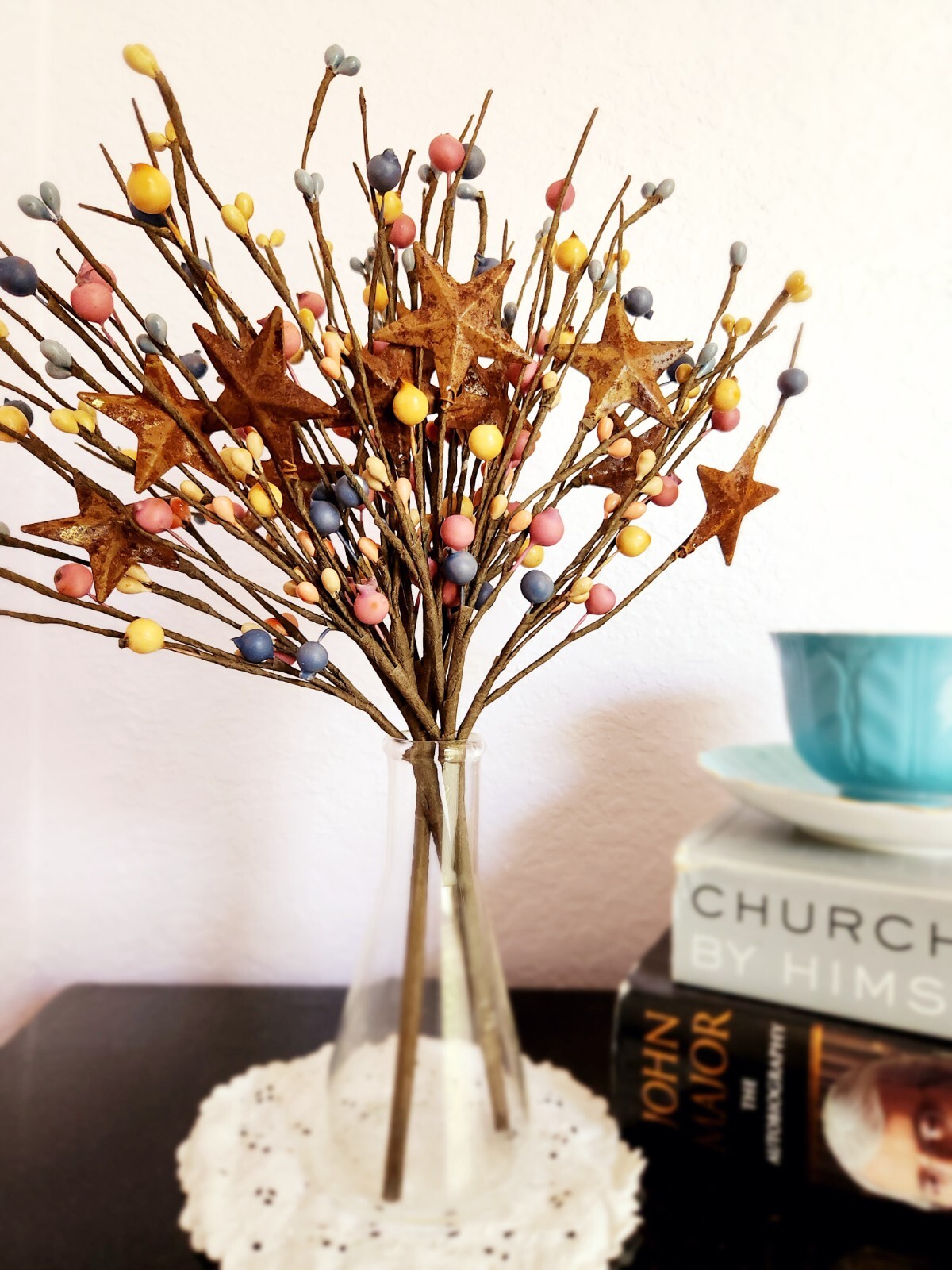 Blue Peach and Yellow Color Berry Picks Artificial Berries Spray Home Decor N612