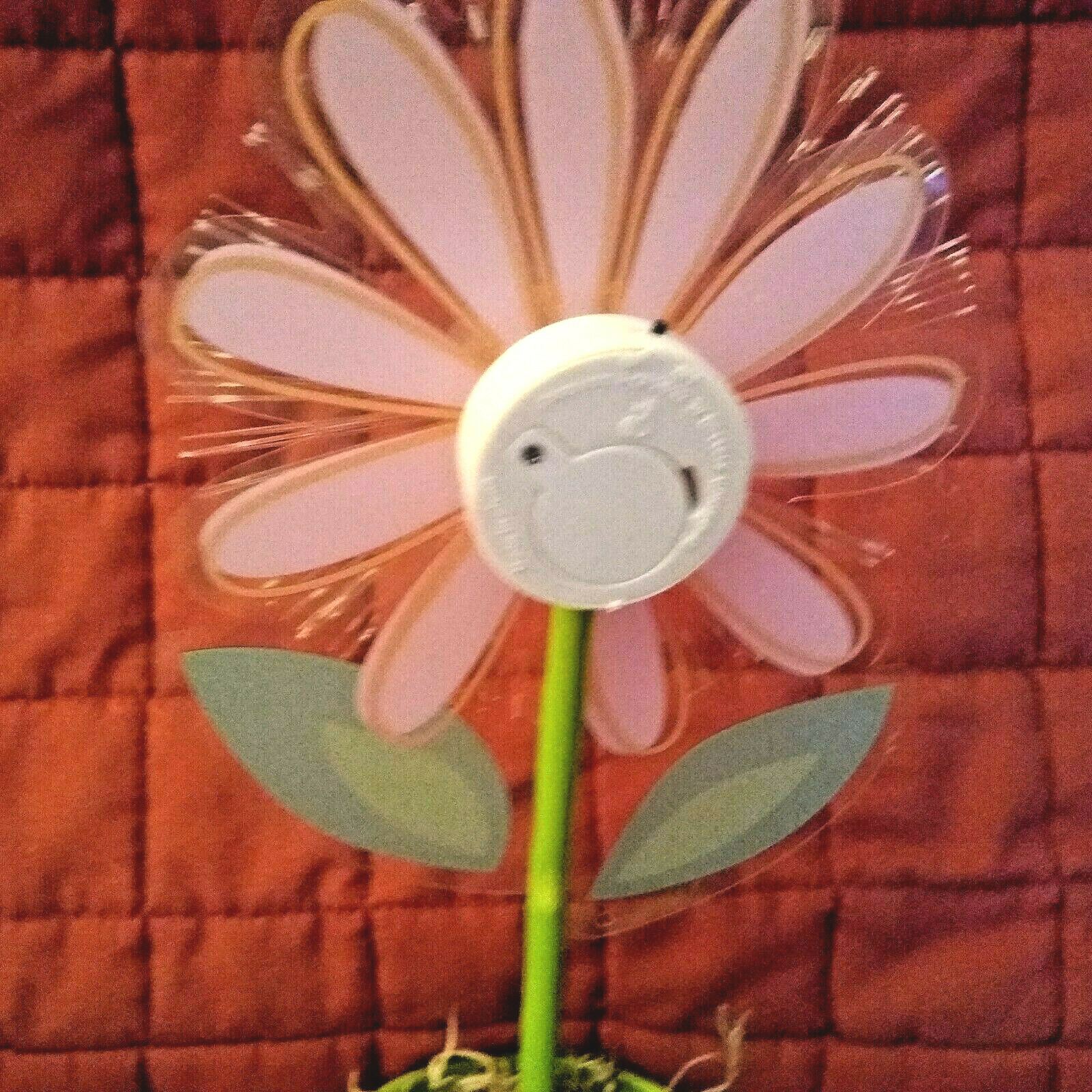 Fiber Optic Color Changing Plastic Flower Daisy in a Green Ceramic Mug Pot