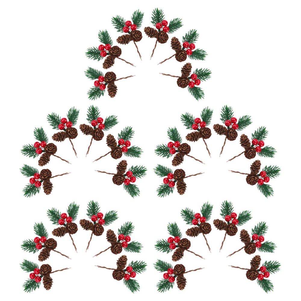 30 Pcs Artificial Pine Stems Evergreen Branches Christmas Berry Twig