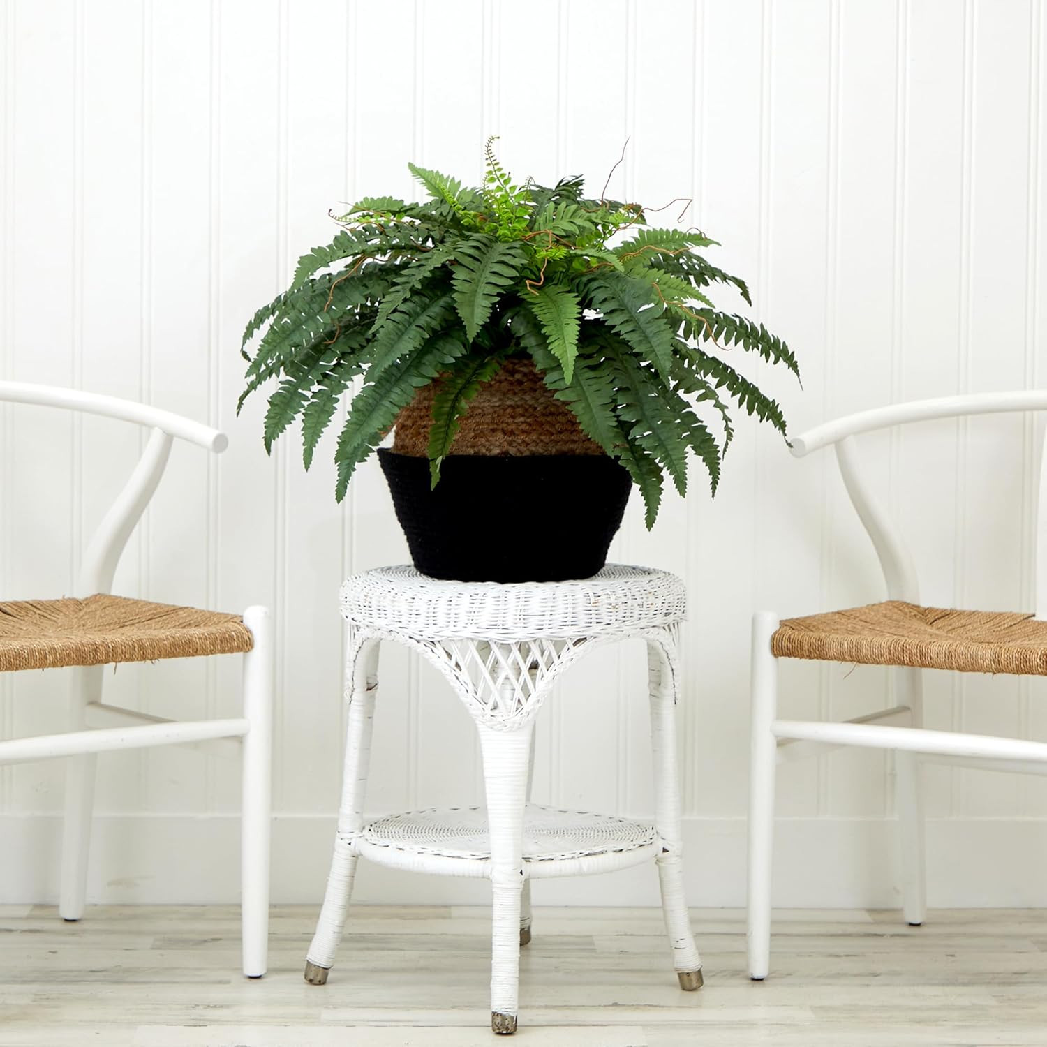 23″ Artificial Boston Fern Plant DIY Kit with Jute & Cotton Basket