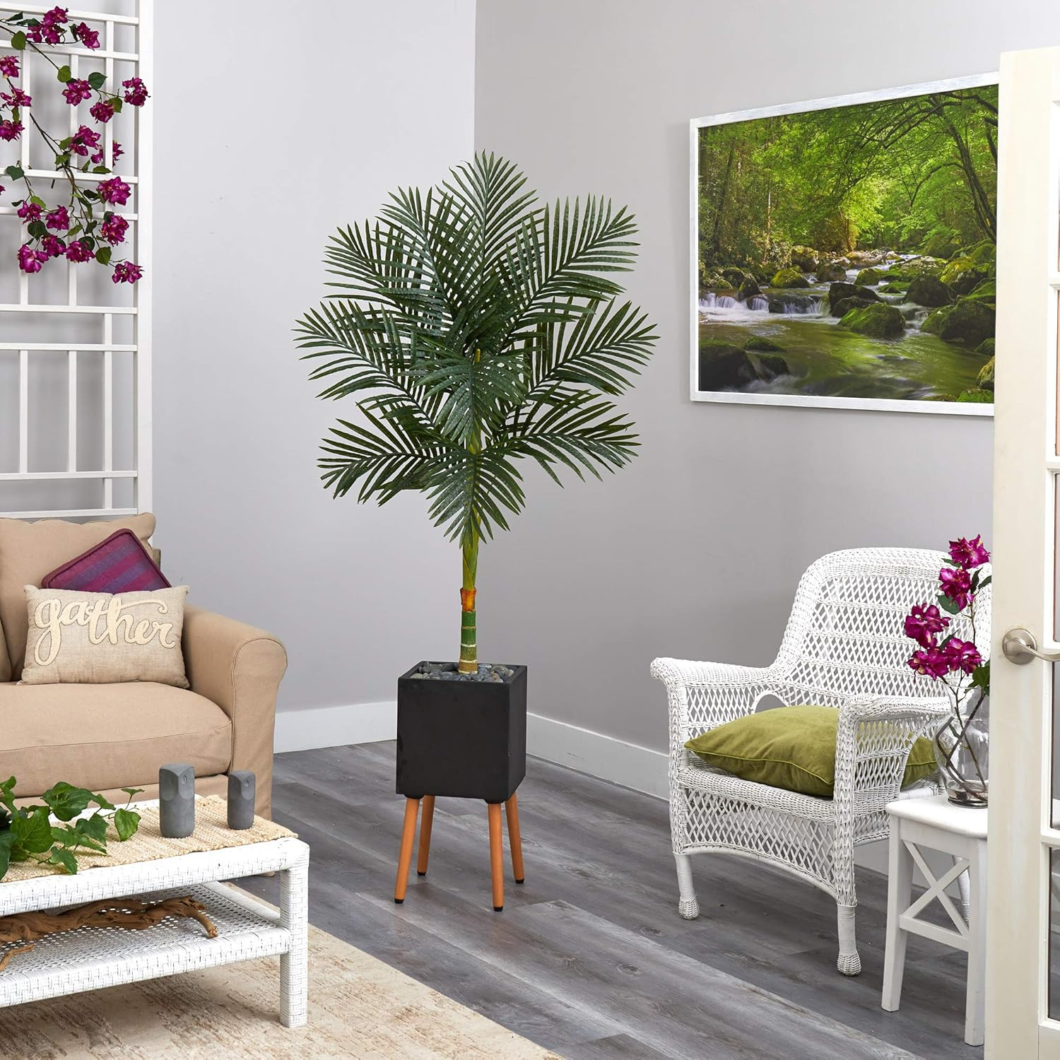 6Ft Golden Cane Artificial Palm Tree in Stylish Black Planter Stand