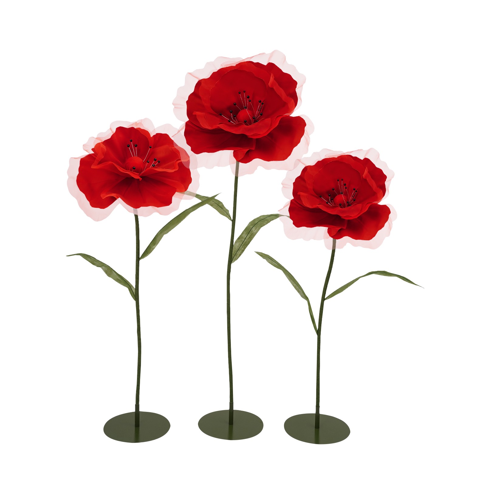 3pcs Artificial Flowers Adjustable Wedding Parties Flowers Background Decor Red