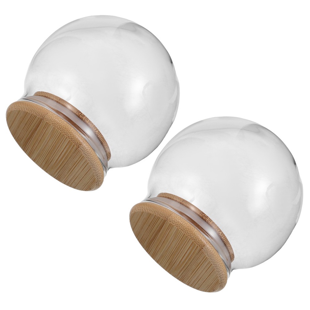 2Pcs Clear Glass Dome Cloche Covers for Miniature Display and Dust Protection