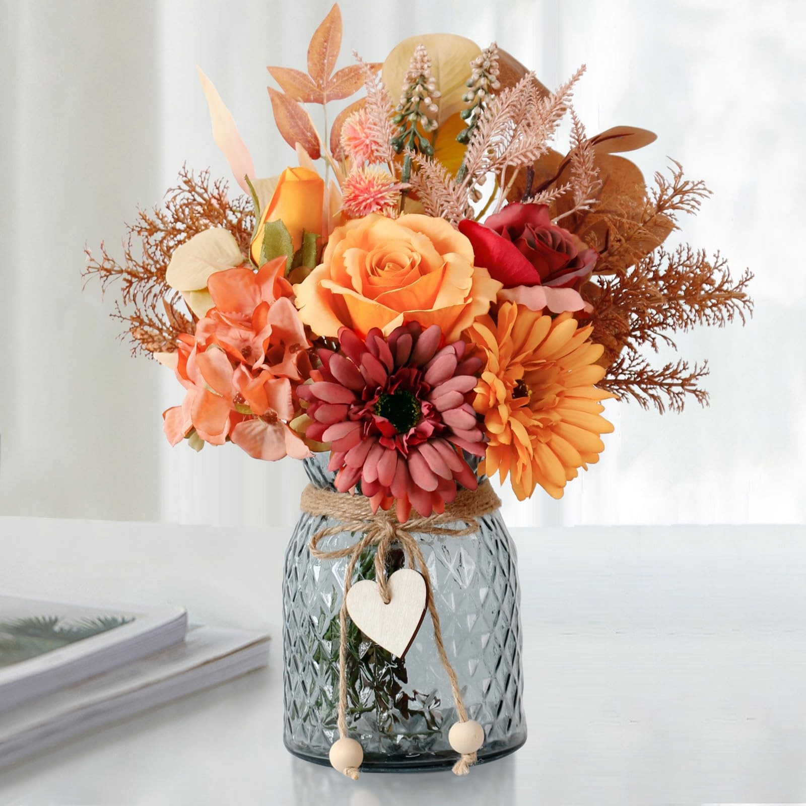 Fake Fall Flowers in Vase,Fall Silk Flower Arrangements,Fall Centerpieces for
