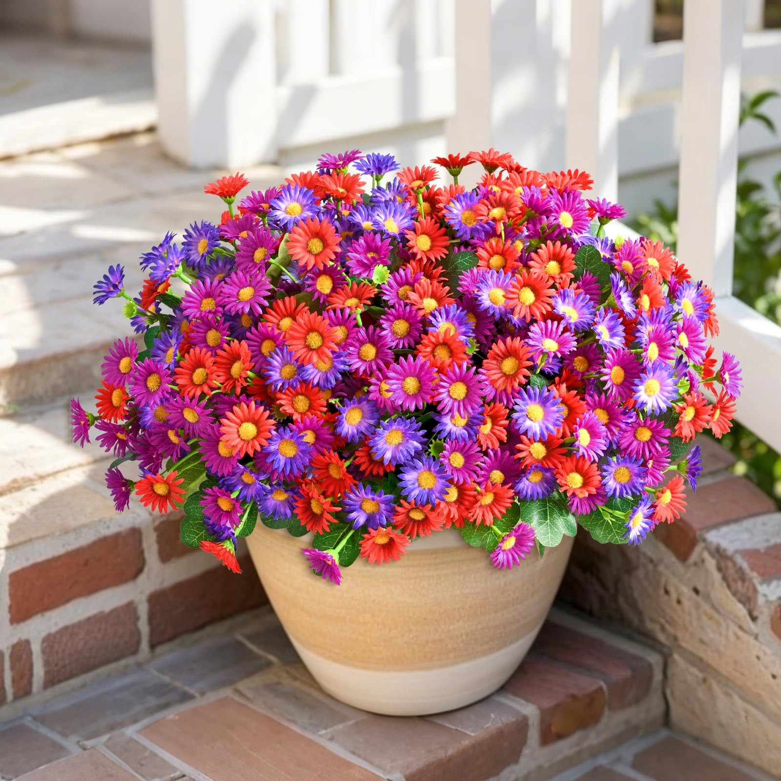 Realistic Artificial Flowers for Outdoors, 6 Bundles Full Daisy UV Resistant …