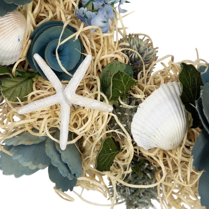 Coastal Decor Wreath Seashell Starfish Wooden Floral Indoor Decoration 12 Inch