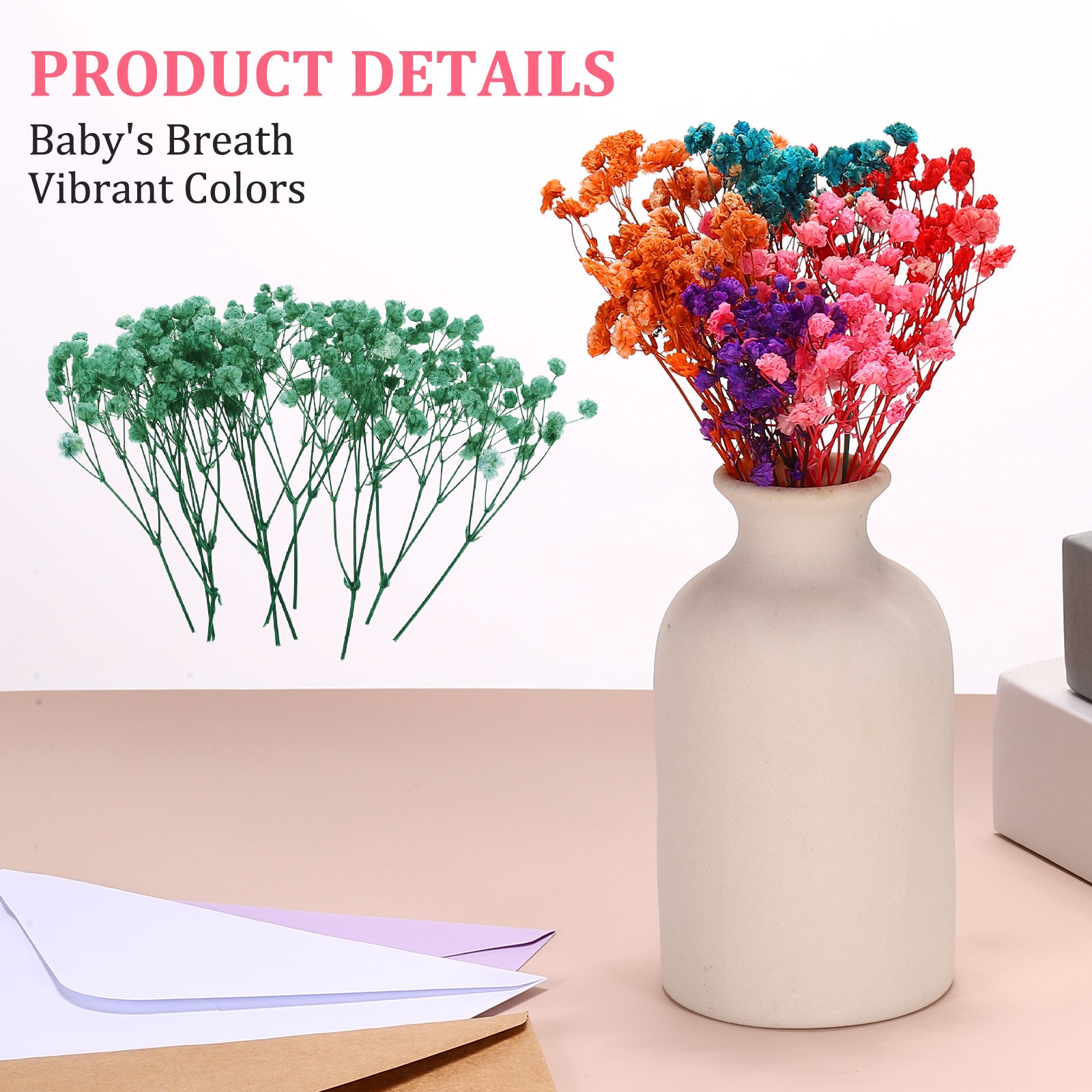 30 Pcs 4″ Dried Gypsophila Flower Light Blue Pressed Flowers w Tweezer for DIY