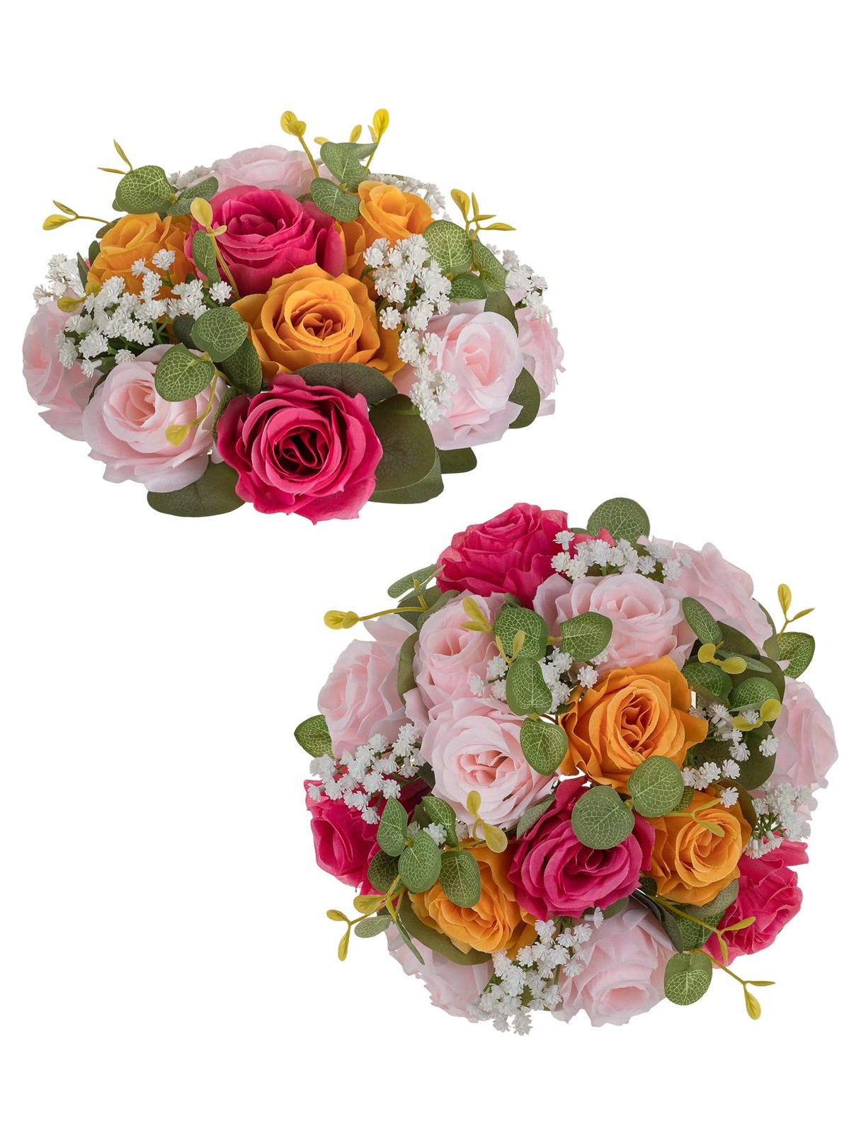 2 PCS Pink Orange Fake Flower Centerpieces Artificial Rose Balls Wedding Decor