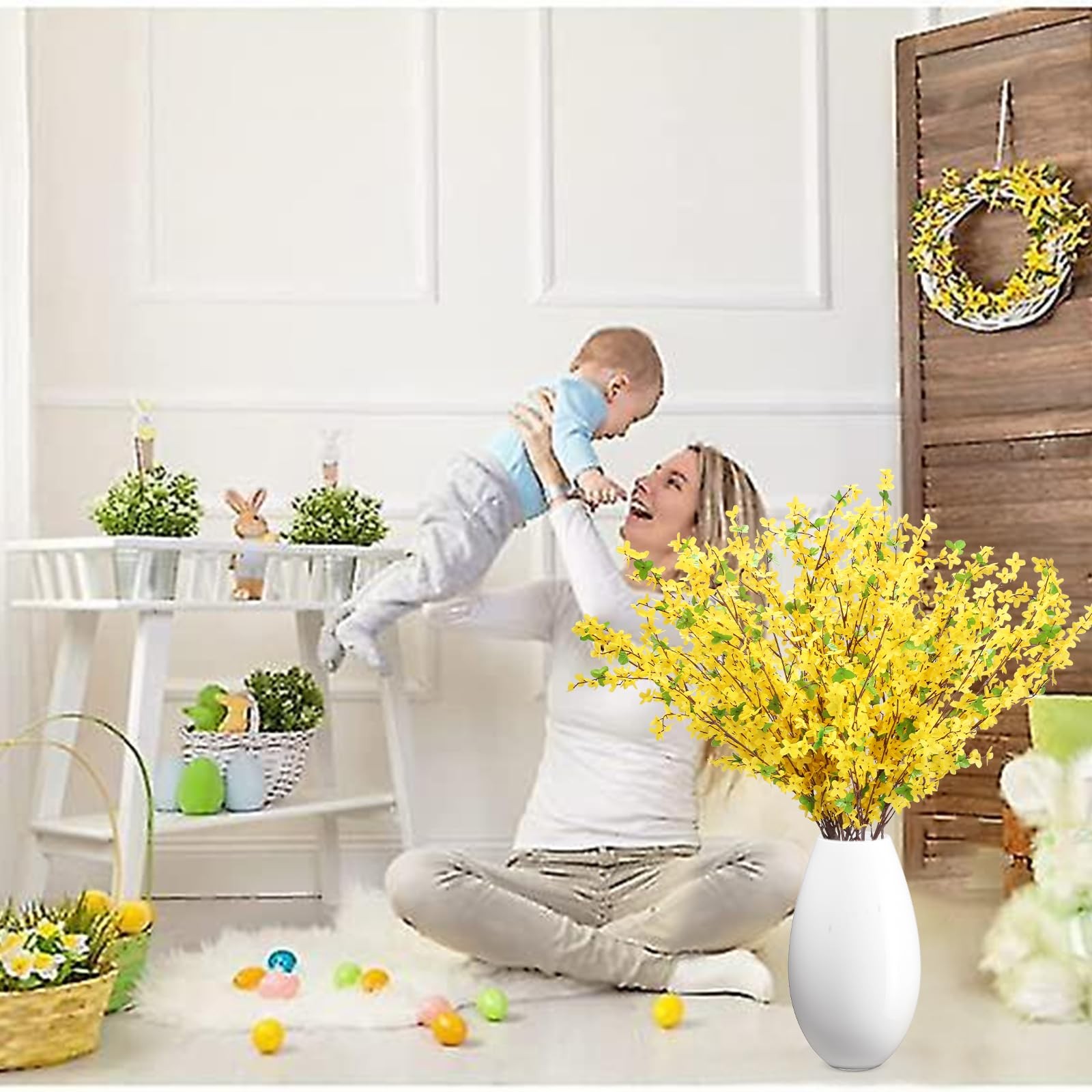 10PCS 34.65” Artificial Forsythia Branches Yellow Flowers Fake Forsythia Blo…