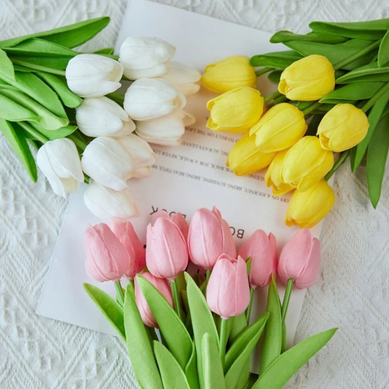 10PCS Tulip Artificial Flower Real Touch Artificial Bouquet PE Fake Flower for W