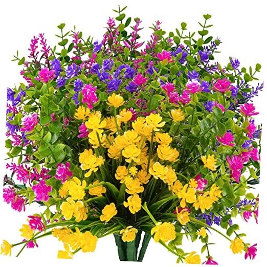 12 Bundles Outdoor Artificial Fake Flowers UV Resistant No Mixcolor-12 Bundles
