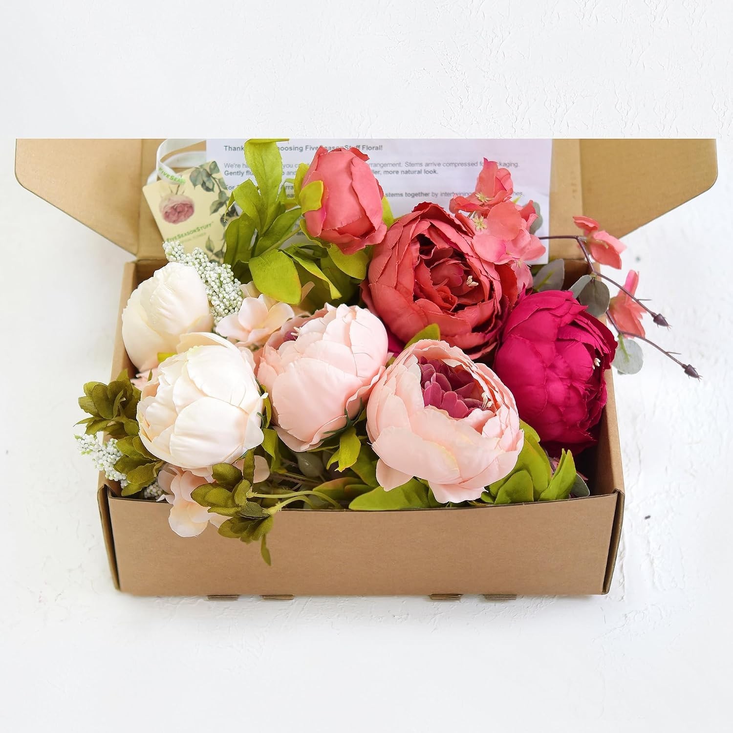 Romantic Pink Red Silk Peonies Hydrangeas