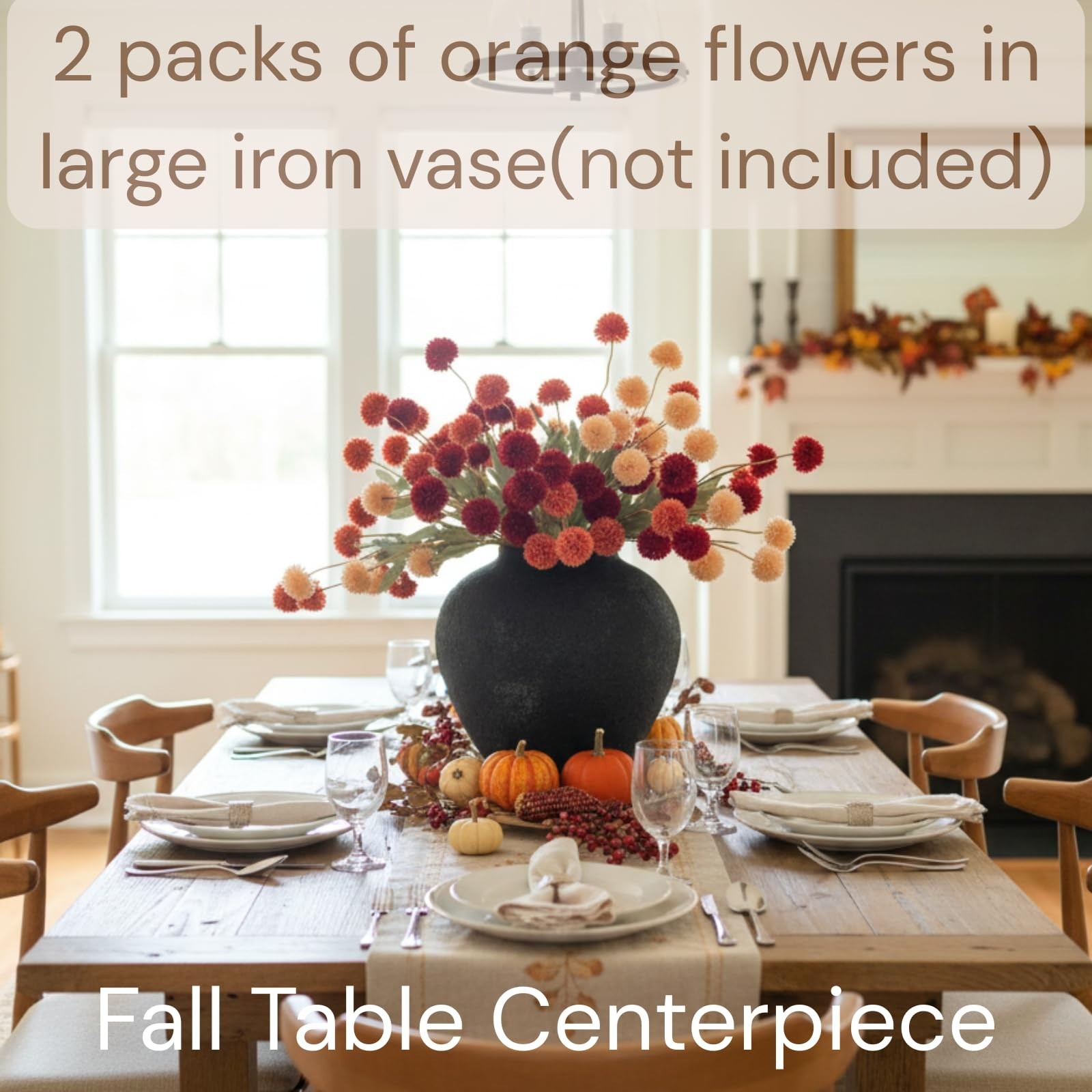 Autumn Floral Arrangement – Burnt Orange Faux Kiku & Eucalyptus Stems, 10 Pack