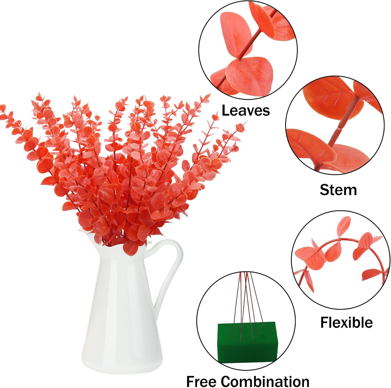 36 Pcs Orange Artificial Eucalyptus Stems 15″ Faux Eucalyptus Branches | Artific