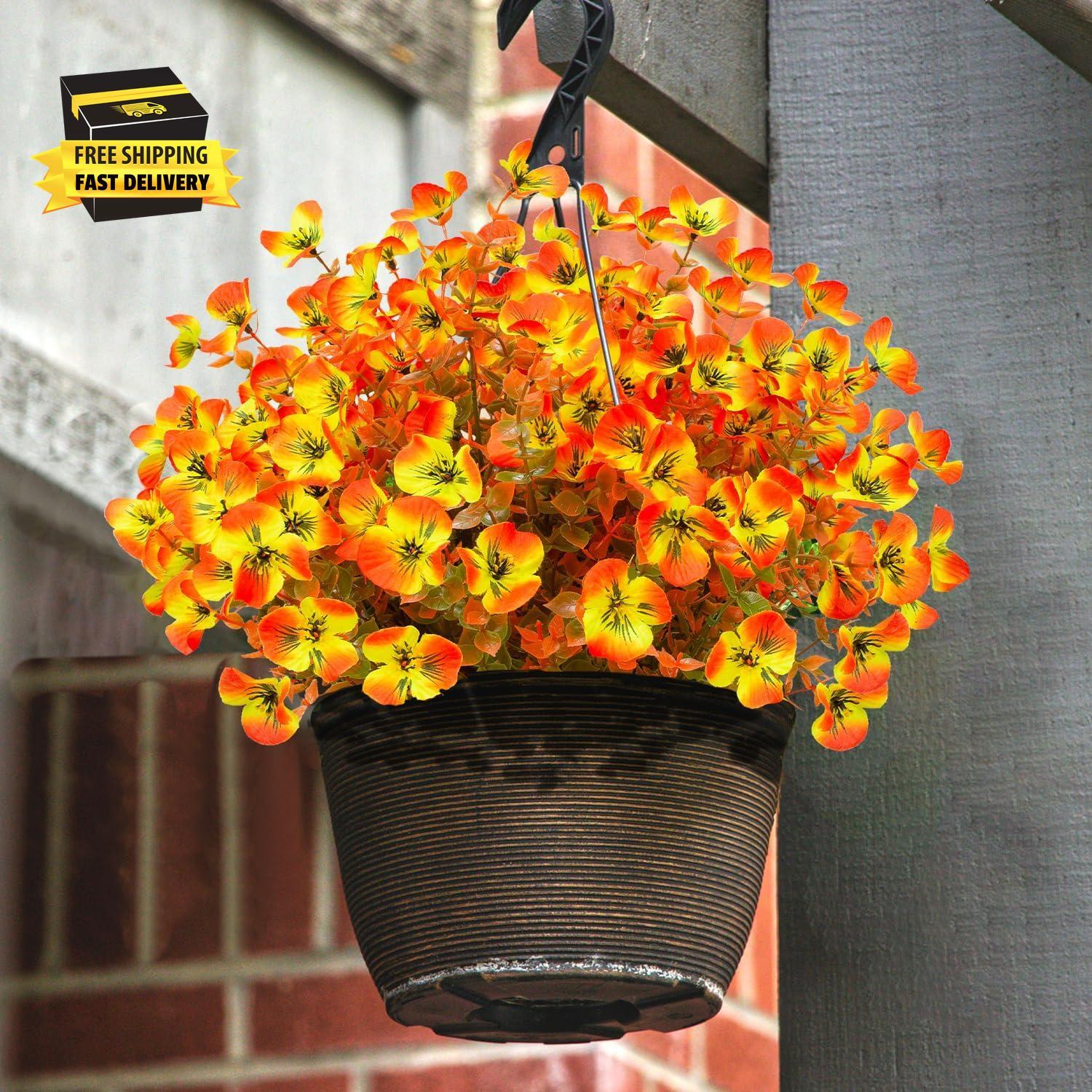Artificial Flowers Fake Pansy and Eucalyptus Plants 10 Bundles Faux Silk Outdoor