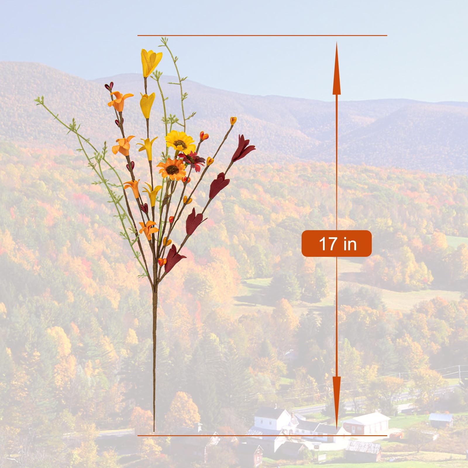 Artificial Fall Flowers 12 Pack Floral Picks 17″ Tall Forsythia Stems with Be…