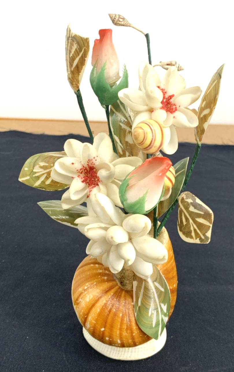 Seashell Flower Bouquet Table Top Hand made 8″ Tall Vintage