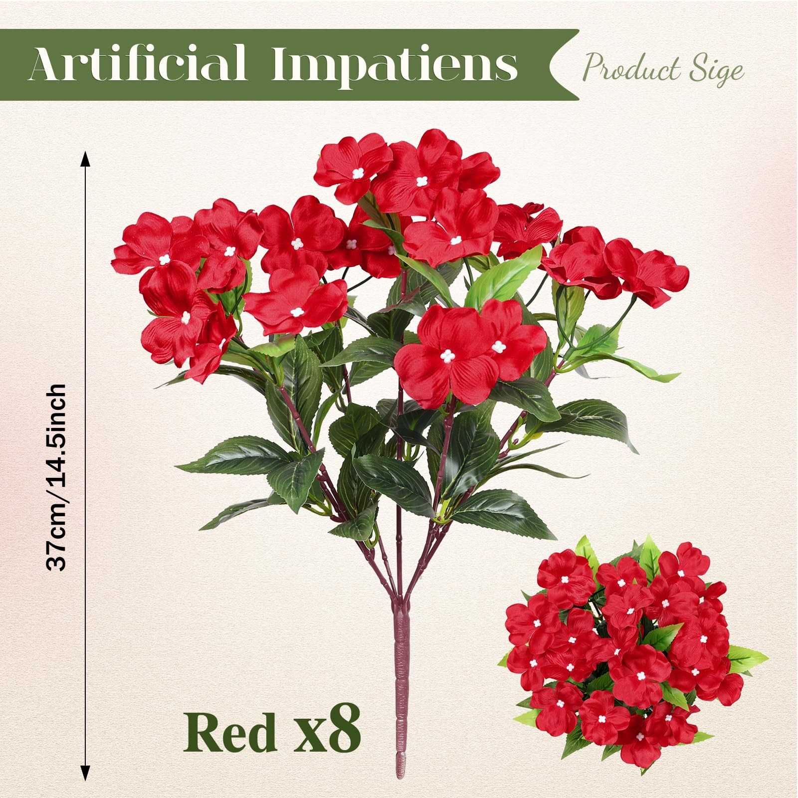 8 Bundles Artificial Impatiens Flowers Faux Silk Plant for Indoor Outdoor Dec…